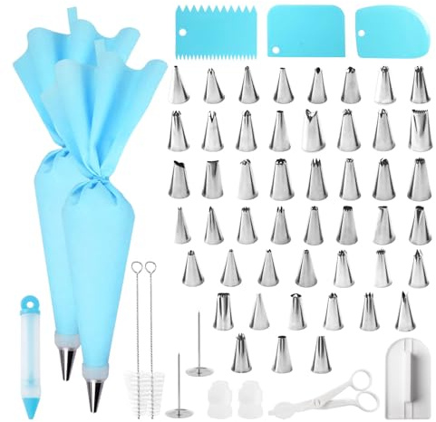 GYYXH 62-teiliges Spritzbeutel Set Edelstahl Silikon Torten Zubehör | BPA-frei lebensmittelechtes Silikon, 48 unterschiedliche Tüllen, mit Aufbewahrungsbox, ideal für Anfänger & Profis