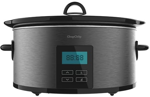 Cecotec Mijoteuse 5,5L Chupchup Matic Spatula. 240W, Programmable 24h, 2 Températures, Minuterie, Écran LCD, Fonction Maintien au Chaud, Compatible Four, Céramique Ovale, Couvercle en Verre