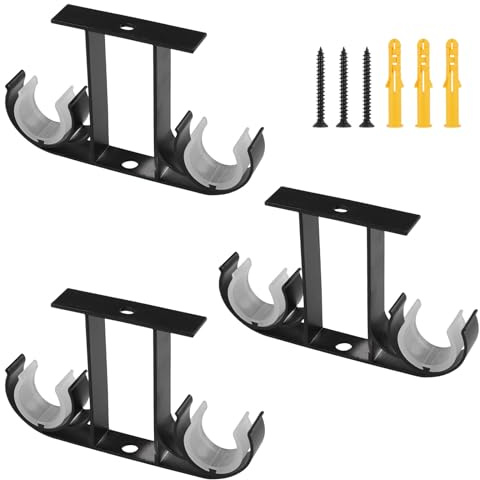 UFURMATE Set di 3 staffe doppie per aste per tende, staffe di fissaggio a soffitto in lega di alluminio per tende da finestra, adatte per aste da 23-26 mm (nero)