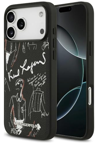 CG MOBILE Karl Lagerfeld Grained Pattern & Logo Compatible with MagSafe Case for iPhone 17 Pro Max (Black)
