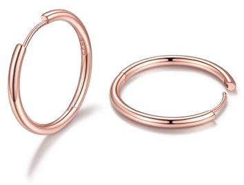 FaithHeart S925 Boucles d'Oreilles Femme Créoles en Argent Massif/Plaqué Or/Rose/Noir, Piercing Anneau Oreille de 8/10/12/14/16/18/20 mm
