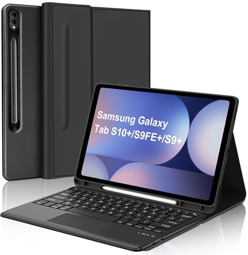 WAVATA Clavier pour Samsung Galaxy Tab S10 Plus 2024/S9 FE+/S9 Plus 12.4 avec Pavé Tactile, Étui Clavier pour Samsung Tab S9 FE Plus Magnétique Détachable Français AZERTY Layout, Noir
