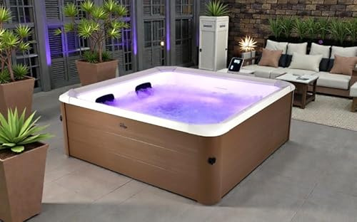 MSpa Whirlpool Amber AERO Plus XXL | Feste Außenwand | 140 Massagedüsen | 6 Personen | 180x180x65 cm | LED Beleuchtung | WiFi, App-Steuerung | Winterfest - Ganzjährig | Indoor- Outdoorpool