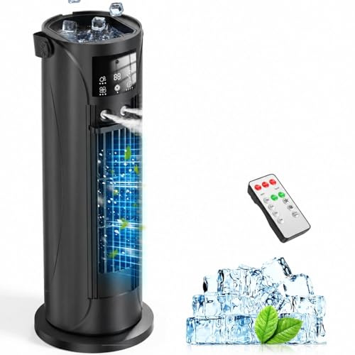 4-in-1 Mobiles Klimagerät, Luftkühler, 120° Oszillation, 4 Geschwindigkeitsstufen mit Schlafmodus, mini Klimaanlage für Zuhause & Camping（Tintenschwarz)