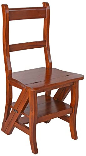Leiterstuhl Step Chair Treppenstuhl Bücherleiter Büchertreppe Mahagoni Stuhl Braun klappbar neu mar057 Palazzo Exklusiv