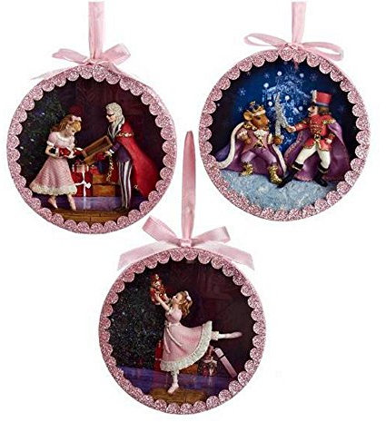 Kurt Adler 3 Assorted Nutcracker Suite Shadow box ornamenti, Clara, mouse King & schiaccianoci, Clara & Drosselmeyer
