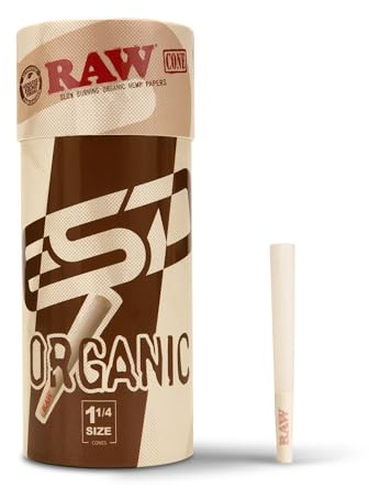 Raw Hanf Cones 1 1/4 Größe | 50 Stück | Vorgerollte Papiere aus reinem Hanf mit Spitzen im Lieferumfang enthalten