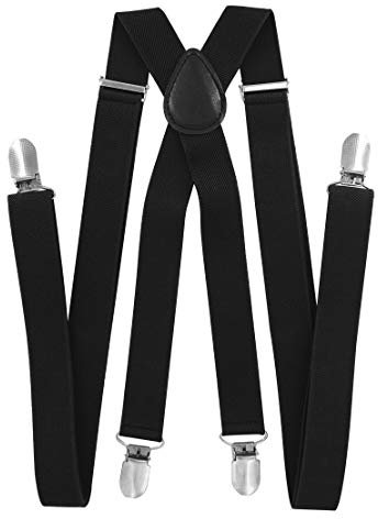 axy Hosenträger für Herren breit 2,5 cm in X-Form mit 4 Hosenträger Clips extra stark längenverstellbar 25mm (Schwarz)