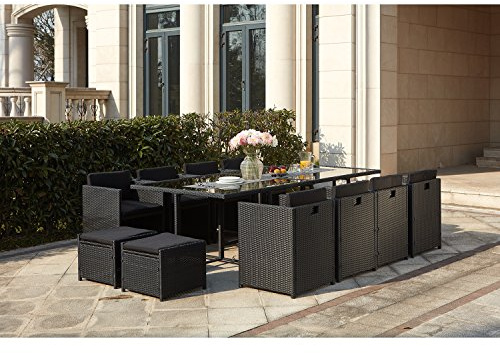 CONCEPT USINE Salon de Jardin Encastrable Miami Noir Coussins Noirs 12 Pers