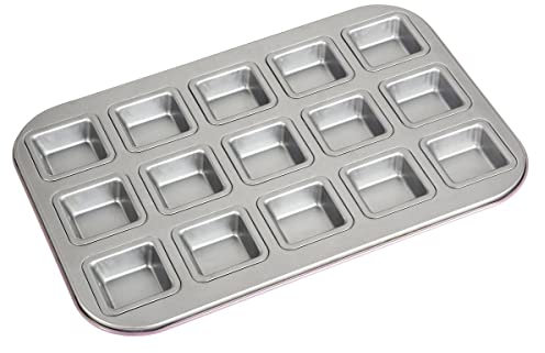 Zenker 7476 Plaque de 15 snacks, plaque de 15 carrés, moule pour 15 mini gâteaux carrés, moule à gâteau, Acier inoxydable, Rose, 38,5 x 26 x 5 cm