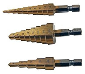 US PRO 3pc Titanium Coated HSS Step Drill Bit Set, Cone Drills B2603
