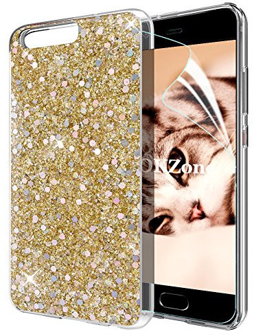 OKZone Huawei P10 Hülle, Glitzer Bling [Glänzende Mode] Design Weich TPU Bumper Case Silikon Schutzhülle Handy Tasche Rückseite Hülle Etui Cover TPU Bumper Schale für Huawei P10 (Gold)