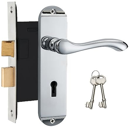 HAIFUAN Polished Chrome Bedroom Door Lock Set,Backset 57MM(76MM Width) (Z01-ET-57)