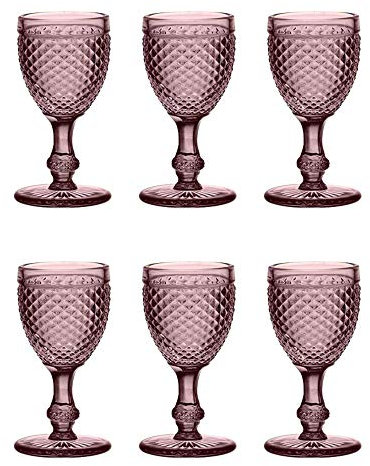 EME Set Copas Cristal Color Rosa Tallado en picos de Color. Juego de Copas ideales para Eventos y Decoración. Incluye 6 unidades. Cristal Tallado Resistente.