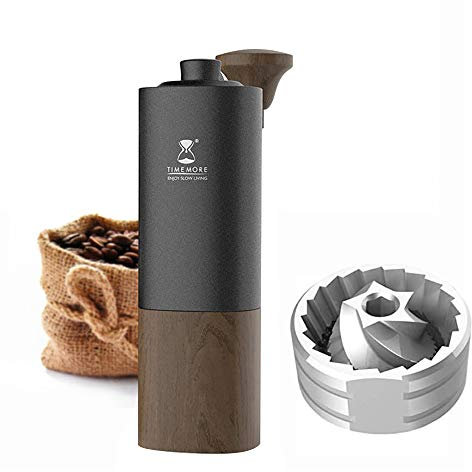 TIMEMORE Chestnut G1 Manuelle Kaffeemühle mit einstellbarer Einstellung, Unibody-Design aus Aluminium und Walnussholz. Gießen Sie Kaffee, Espresso und French Press in Schwarz