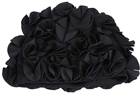 Keenso Bonnet de Bain en Nylon, Bonnet de Piscine pour Femmes Enfants de Natation Elastique pour Cheveux Longs/Bouclés (Noir)