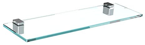Glasregal Glasablage Wandregal Glas Bad-Regal Glas Badezimmer Regal | Badablage Ablageregal - 8mm Hartglas, 40 x 20 cm, Klarglas + Halterung H - Chrom Glanz Optik