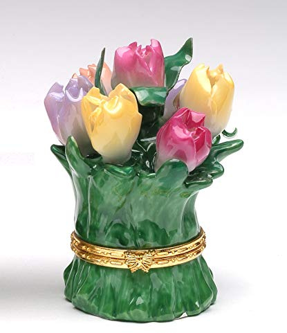 Cosmos Gifts Corp Fine Porcelain Tulip Bouquet Flowers Design Limoge Hinged Box, 3 H