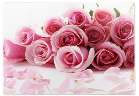 ShopQuality4U Premium Medium Glass Cutting Board Cheese Board Board Pink Roses Bunch Design Kitchen Worktop Saver Protector
