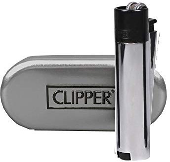 Clipper Metall Gas-Feuerzeug (Chrom mit schwarzem Top) mit SOFORTGRAVUR +VORSCHAU: Gravur inklusive (Gasfeuerzeug, nachfüllbar)