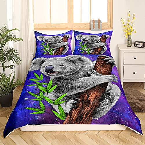 Tbrand Kinder Koala Bettwäsche Set 135x200cm Niedlicher Karikatur Zoo Tiermuster Bettbezug Set Für Jungen Mädchen Lila Blaue Galaxie Wildlife Betten Set Weiche Mikrofaser Mit 1 Kissenbezug