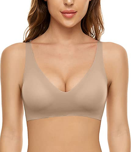 CheChury Soutien Gorge sans Armature Push Up Brassière Femme Sport Confortable Soutien-Gorge pour Quotidien Yoga - Beige - Taille L
