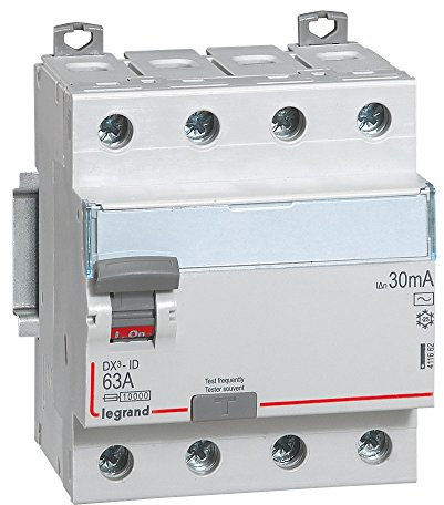 Legrand 411662E, interrupteur différentiel, 4P, 63 A, sensibilité de 30 mA, classe AC, DX3