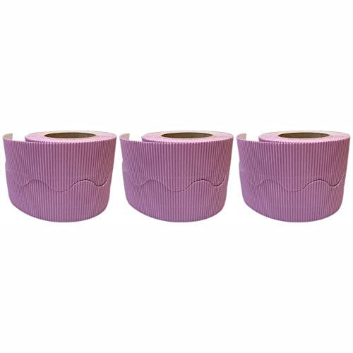 3 Ace Crafts (Pack of 3) Corrugated Display Borders Roll (Lilac) size 57mm x 15m for School Classroom Decoration, Bulletin Boards and Crown Making, Scalloped Edge Border Roll Fade Resistant