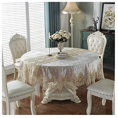 LAErper Tischdecke Runde Tischdecke rosa Goldener Samt Tisch Cover Esstischtücher Haus Stickerei Spitze Blumenhaus Handtuch Stuhl Abdeckung (Color : HM868, Specification : Diameter 200cm Round)