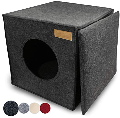 Paket für KaraLuna Katzenhöhle Filz fürs Regal z.B. IKEA Kallax oder Expedit I Kuschelhöhle Regal I Katzenhöhle für 2 Katzen oder große Katzen I Katzen Schlafplatz Katzenkorb Filz (Dunkelgrau)