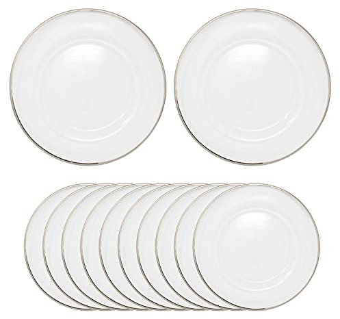 Trimming Shop Platos Decorativos de Carga para Fiestas, Platos de Cristal con Borde Plateado de Perlas, 33 cm, 12 Unidades