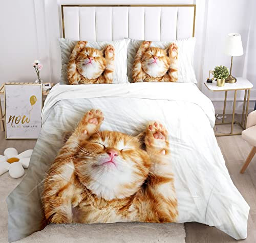IUNTWEIE Katzen bettwäsche 135x200, 3D Katzen Muster Bettwäsche-Sets mit Reißverschluss, Super Weiche Angenehme Mikrofaser Bettwäsche (Katze-1, 135x200cm)