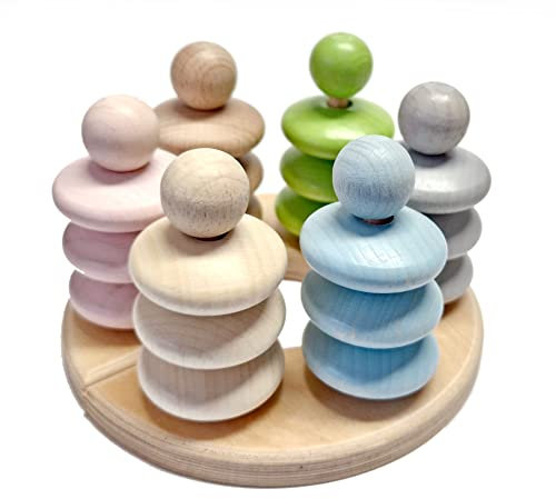 Hess Holzspielzeug 14969 - Stapelspiel aus Holz mit Ringen in verschiedenen Farben, Nature Serie für Kinder ab 36 Monaten, zum Stecken, Stapeln und Sortieren