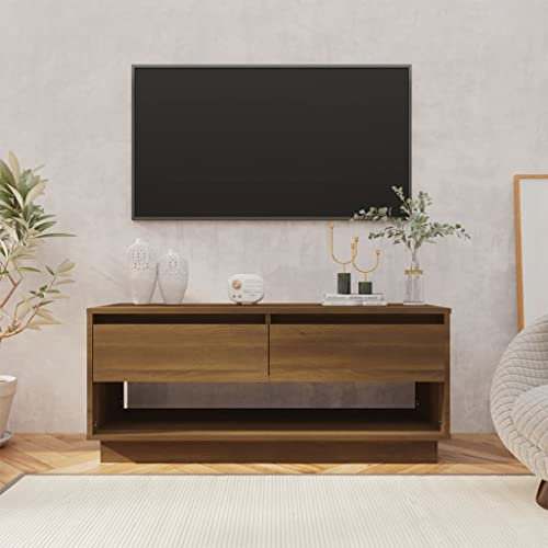 homiuse TV Board Eiche Braun 102x41x44 cm Holzwerkstoff Fernsehschrank Fernsehtisch TV Lowboard TV Kommode Fernseher Schrank TV Schrank Sideboard TV Bank TV Unterschrank
