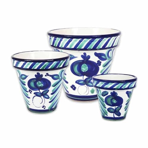 Verano Spanish Ceramics Outdoor Living Terracotta Hand Painted Granada Classic Pots - Decorative New Home Garden Yard Patio Gardening Herb Flower Plant Pots - Set of 3-16x14, 23x22, 29x27cm
