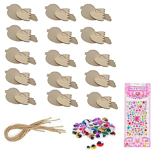 Forlush 15 Stück Kinder Vögel Basteln Holz, Vögel Holzbastelsets für Kinder, 3D Vögel Deko Holz Bastelset, für Ostern, Heimdekoration, Bastelarbeiten usw