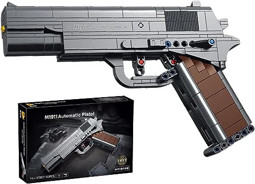 Technik Gewehr Bausteine Bausatz, 333 Teile M1911 Automatic Pistole Modell mit Schussfunktion, MOC Klemmbausteine Militärische Waffen Bauset Modell Kompatibel mit Lego
