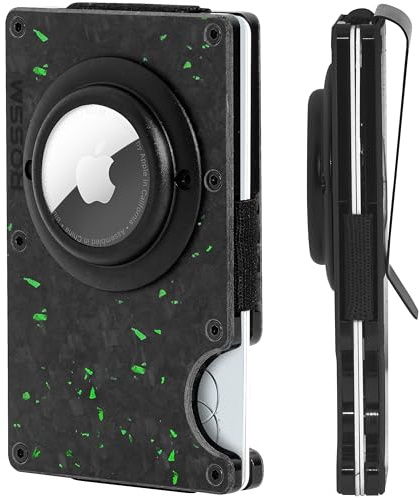 ROSSM Airtag Geldbörse Herren Mit RFID-Schutz - Kartenetui Aus Kohlefaser und Metall Mit Geldklammer und Gummiband - Slim Wallet for Men