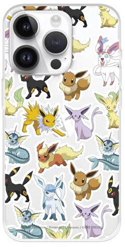 Hülle Kompatibel mit iPhone 15 Pro Offizielle Pokémon Eevee Evolutions zum Schutz Ihrer Handyhülle Transparent Flexibel Silikon Hülle mit Offizieller Pokémon-Lizenz
