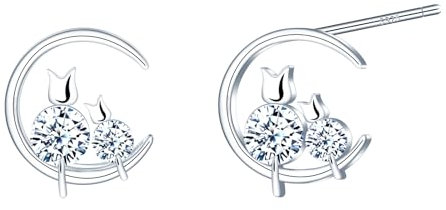 CONILOK Mond Zirkon Katze Ohrringe Silber 925 Stecker Ohrstecker Ohrhänger Silber Damen Schmuck Ohrring Geschenke für Frauen Mädchen Freundin Mutter Geburtstag Hochzeit Weihnachtstag Valentinstag