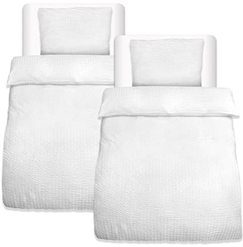 Beautissu 4tlg Seersucker Bettwäsche Sommer bügelfrei hautfreundlich | 155x220cm Weiß Kopfkissen Bezug 80x80cm Bettwäsche-Sets Bettbezug Sommerbettwäsche Bettwaren Set 155x220 Meline