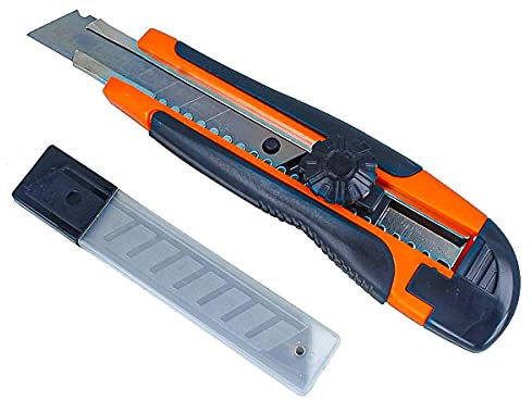 LEDLUX AS615053, Taglierino Cutter Professionale 18mm Con 5 Lame di Ricambio, Gomma