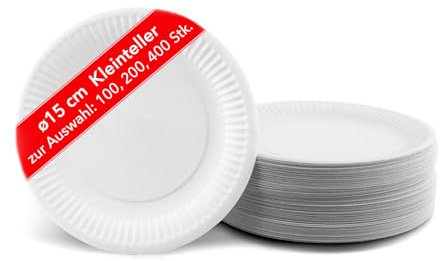 Vivopack® Lot de 100 petites assiettes rondes en carton - 15 cm - Blanches - Compostables - Design robuste - Fibre fraîche - Idéales pour les anniversaires, le camping et les fêtes - Vaisselle