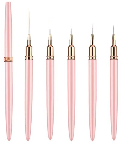 Amabro 5 Pinceau Nail Art Ongle, 4/8/12/20/25 Mm Pinceaux Ongle Kit Fins En Capuchon Stylos Detailes Pour Gel Peinture Pinceaux Liner Nail Art Pinceaux Pour Nail Art