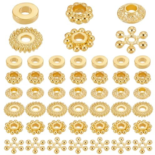 PH PandaHall 300 Stück Goldene Abstandsperlen 6 Stile Legierung Disc Spacer Donut Bicone Blume Lose Perlen Für Armband Halskette Ohrring Schmuck Machen Liefert