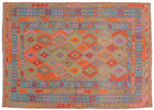 RUG PRINCE Afghan Maimana Kelim Teppich 200x300 Handgewebt Bunt Geometrisch Handarbeit 144