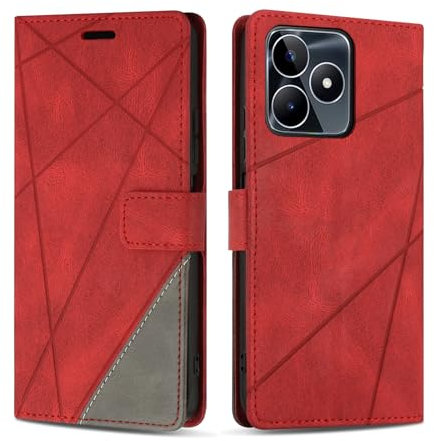 SONWO Coque pour Realme C51 / Realme C53, Protection Housse Etui en Cuir PU Portefeuille avec Emplacements Cartes et Fonction Support pour Realme C51 / Realme C53, Rouge