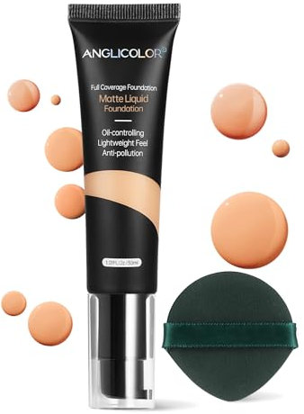 Anglicolor Foundation,Concealer Foundation,Matte Natural Full Coverage Foundation,Wasserfest und Lang Anhaltend,Für Alle Hauttypen Geeignet,5 Farben verfügbar(#104)