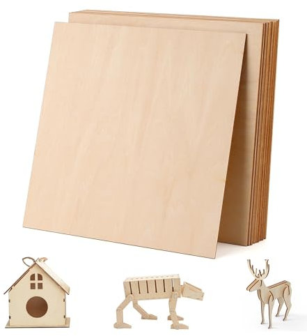 Rhimooay 10 Stück 2mm Lindensperrholz zum Laserschneiden, Sperrholz Holzplatte, Spanplatte, Holzplatten zum Gravur- und DIY-Projekte, Sperrholzplatte für Gemälde, Holzprojekte und Gravuren (20x20cm)