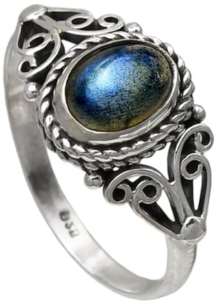 I-be,Labradorit Edelstein Ring oval, 925 Silber, im Geschenketui, 102812/6x8 IS (52)